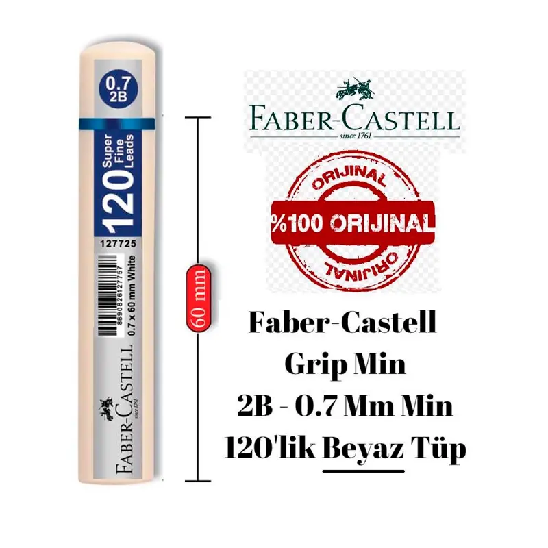 Faber Castell Grip Kurşun Kalem Ucu (Min) 60mm 2B 120 Li Tüp Beyaz 0.7mm x 12 Li Paket