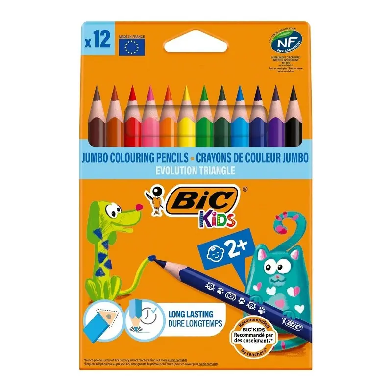 Bic Evolution Üçgen Jumbo Kuru Boya Kalemi 12 Renk