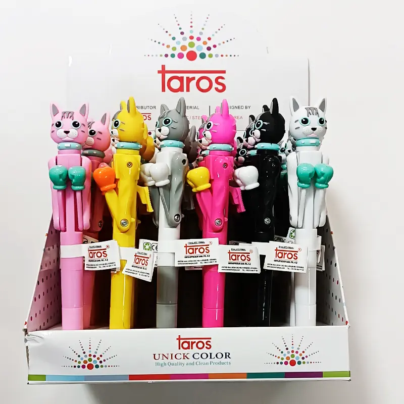 Taros Unick Color Boksör Kedi Tükenmez Kalem x 30 Lu Stand