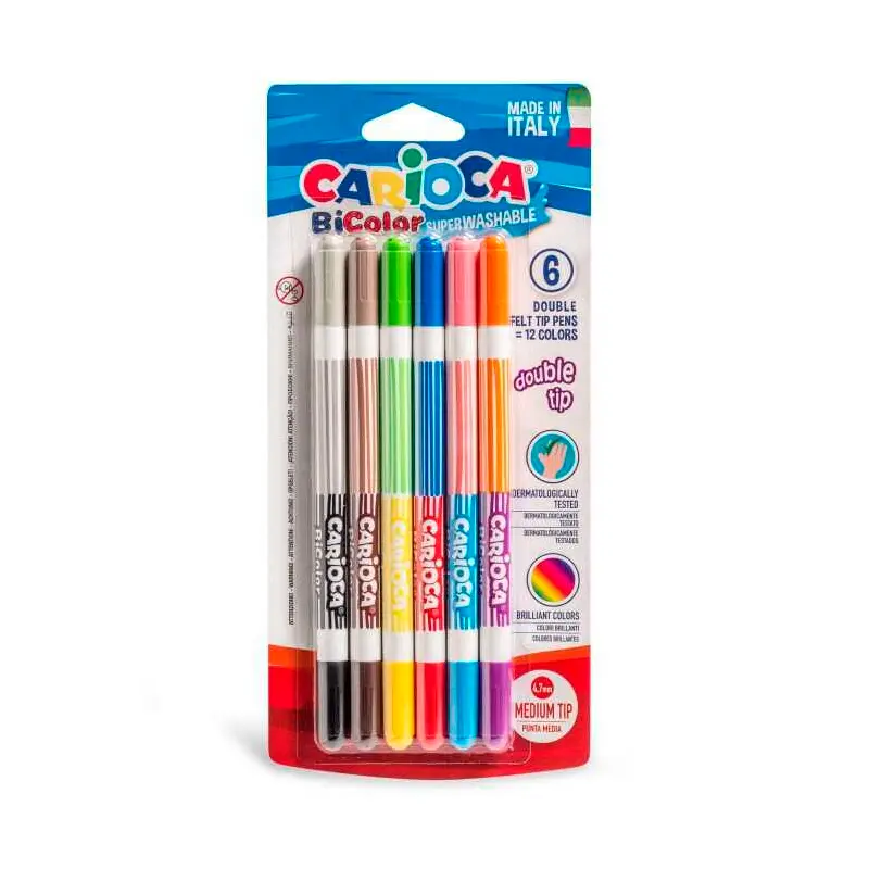 Carioca Bicolor Süper Yıkanabilir Çift Uçlu Keçeli Kalem 6 Lı 12 Renk