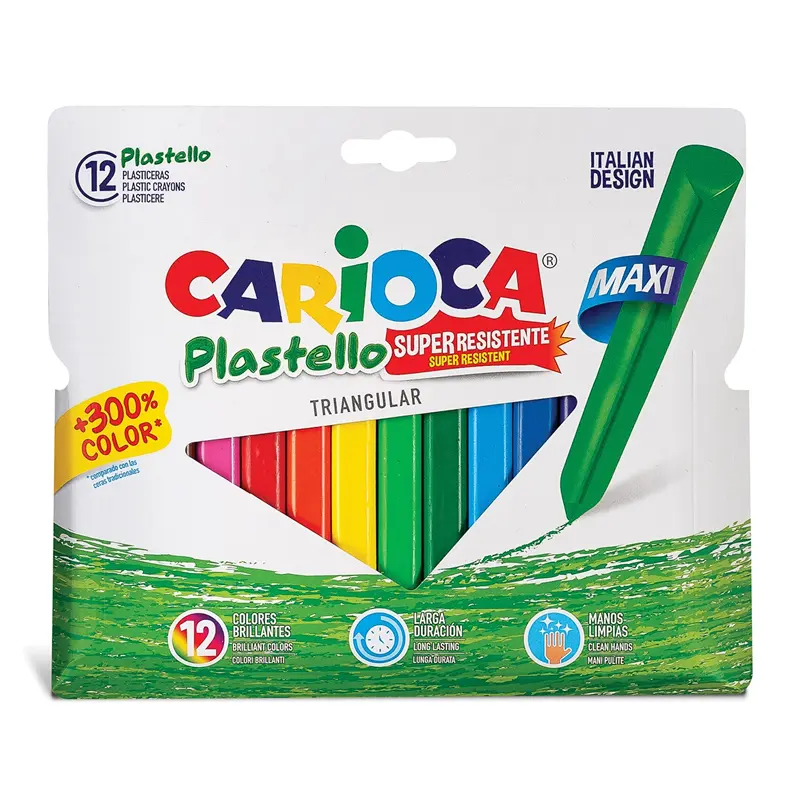 Carioca Pastello Triangular Jumbo Üçgen Gövde Elleri Kirletmeyen Yıkanabilir Pastel Boya 12 Renk