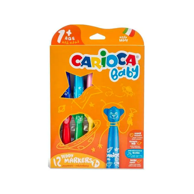 Carioca Baby Teddy Jumbo Bebek Süper Yıkanabilir Keçeli Boya Kalemi 12 Renk