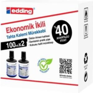 Edding Ekonomik İkili Tahta Kalemi Mürekkebi 100ml x 2 Li Siyah