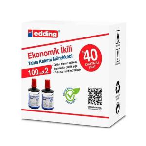Edding Ekonomik İkili Tahta Kalemi Mürekkebi 100ml x 2 Li Kırmızı