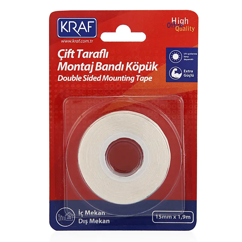 Kraf 2510 Çift Taraflı Köpük Montaj Bantı 15mm x 1.9 Metre