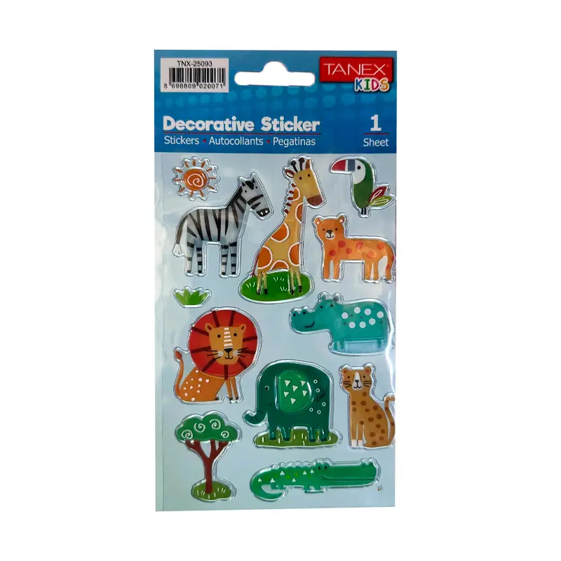 Taneks 25093 Puffy Dekoratif Sticker Orman Hayvanları Serisi x 5 Li Paket