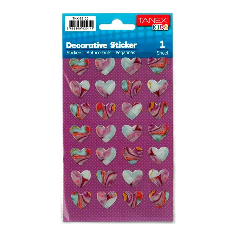 Taneks 25100 Puffy Dekoratif Sticker Kalp Serisi x 5 Li Paket