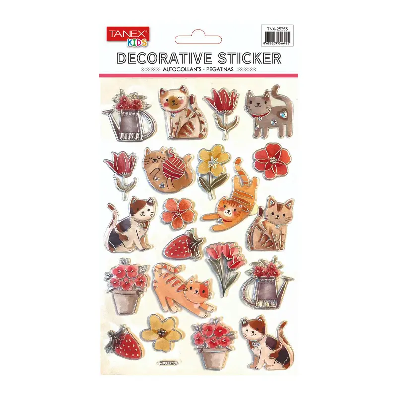 Taneks 25353 Puffy Dekoratif Sticker Sevimli Kedi Serisi x 5 Li Paket