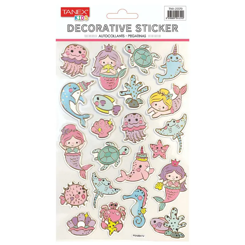 Taneks 25370 Puffy Dekoratif Sticker Yaldızlı Deniz Kızı Serisi x 5 Li Paket