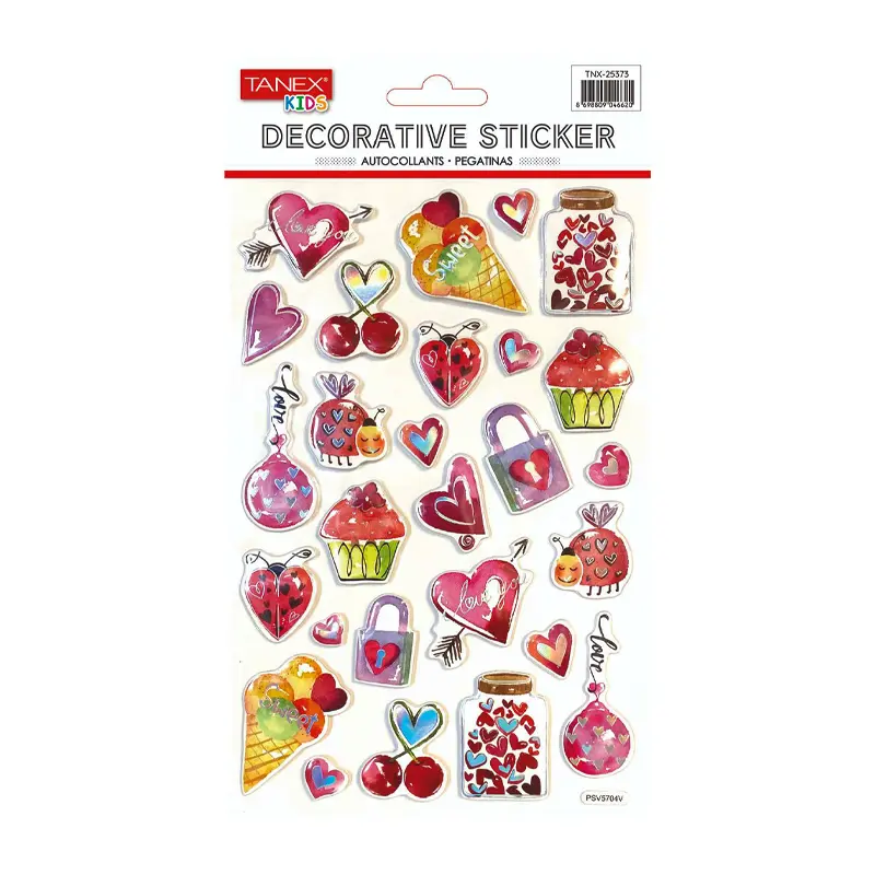 Taneks 25373 Puffy Dekoratif Sticker Kalp Serisi x 5 Li Paket