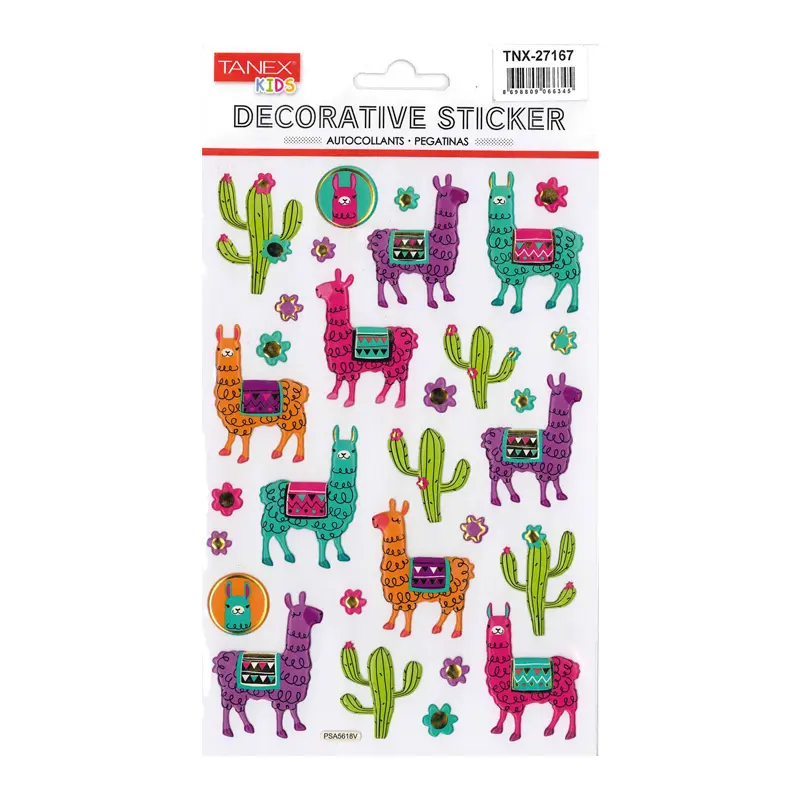 Taneks 27167 Puffy Dekoratif Sticker Renkli Lamalar Serisi x 5 Li Paket