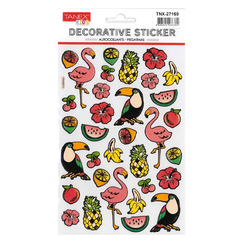 Tanek 27169 Puffy Dekoratif Sticker Tropikal Flamingo Serisi x 5 Li Paket