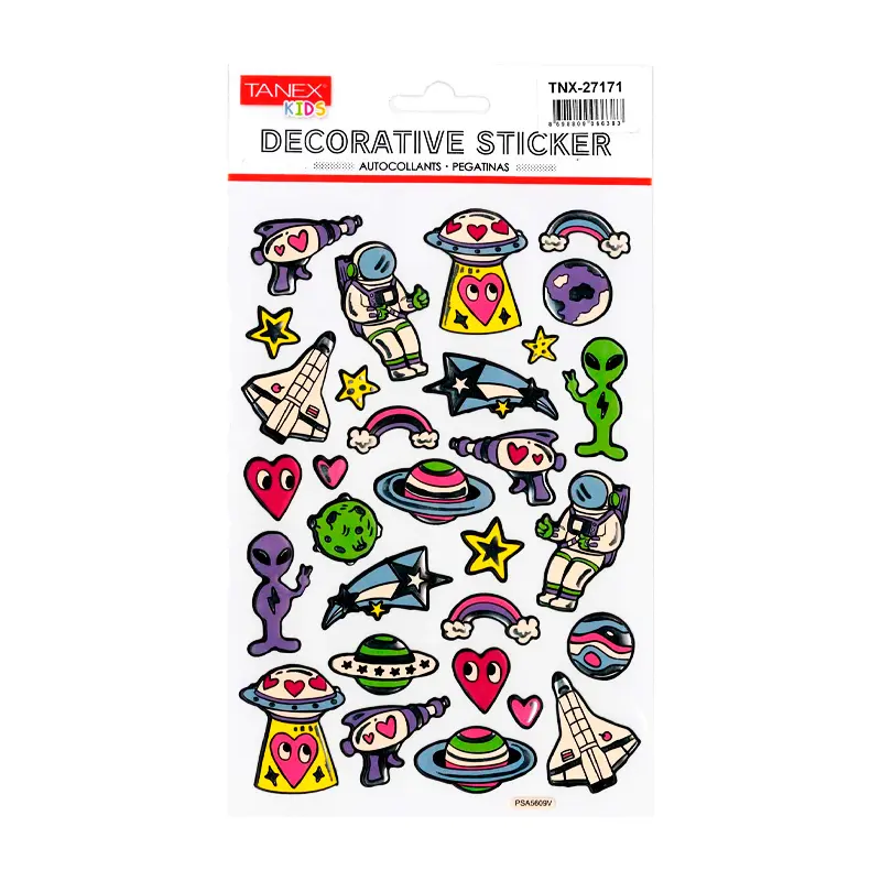 Taneks 27171 Puffy Dekoratif Sticker Renkli Uzaylılar Serisi x 5 Li Paket
