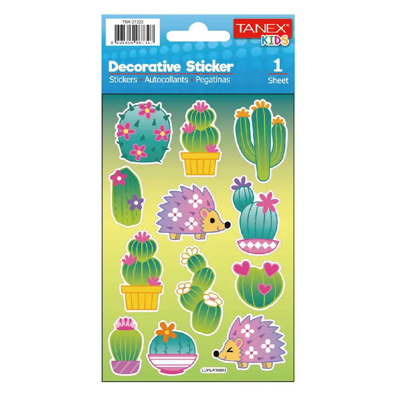 Taneks 27223 Puffy Dekoratif Sticker Kirpi ve Kaktüs Serisi x 5 Li Paket