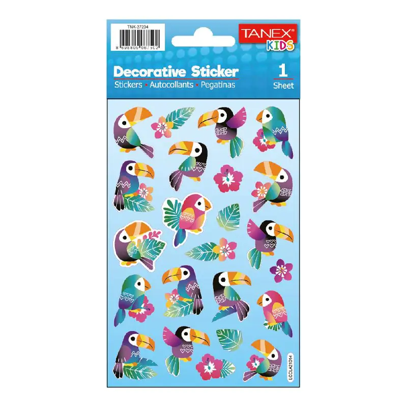 Taneks 27234 Puffy Dekoratif Sticker Toucan Kuş Serisi x 5 Li Paket