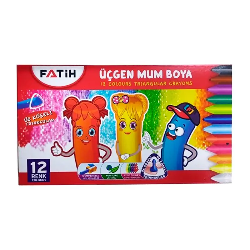 Fatih Üçgen Triangular Crayon Jumbo Mum Boya 12 Renk
