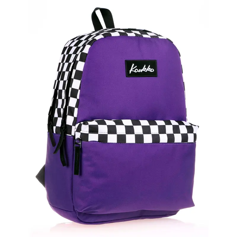 Kaukko K1418 Basic Colors Mor - Check Okul Sırt Çantası