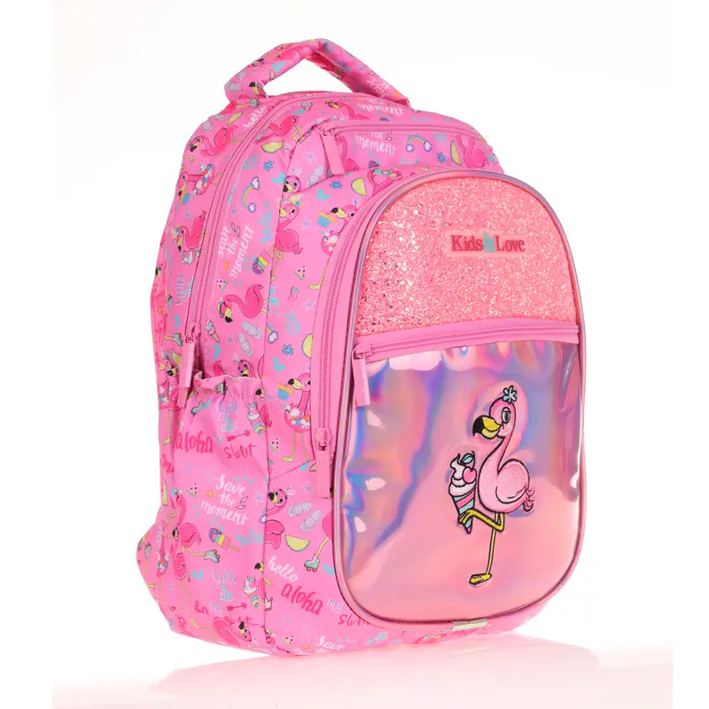 Kids & Love L5095 Aynalı Taşlı Flamingo Okul Sırt Çantası