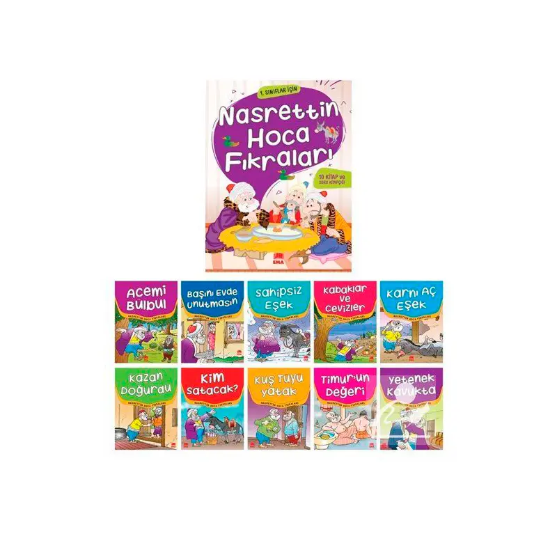 Ema Çocuk 1. Sınıflar İçin Nasrettin Hoca Fıkraları 10 Kitap + Soru Kitapçığı