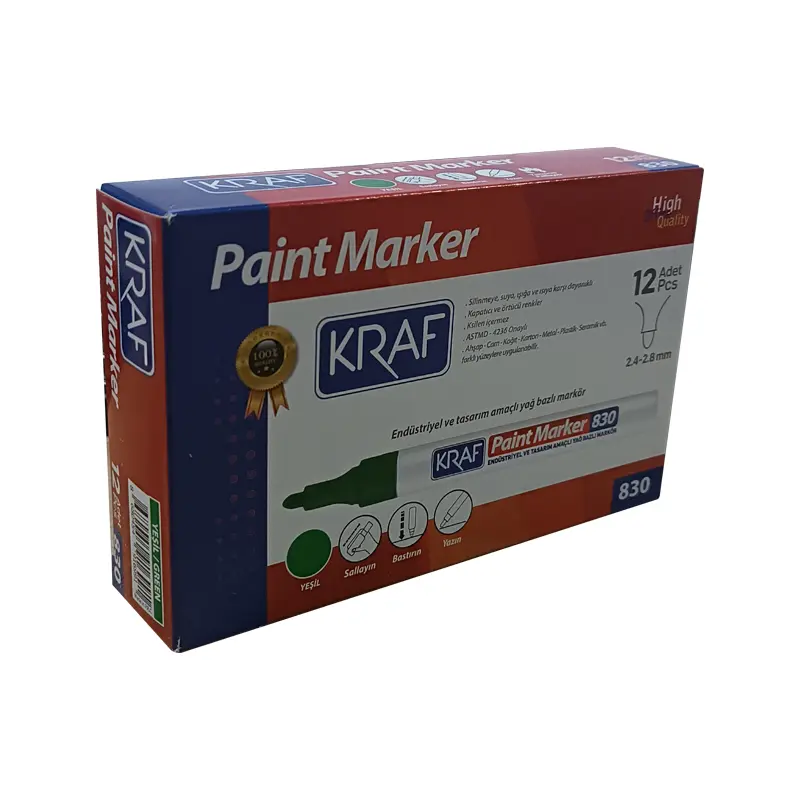 Kraf 830 Endüstriyel Yağ Bazlı Paint Marker 2.4mm - 2.8mm Yeşil 12 Li Kutu