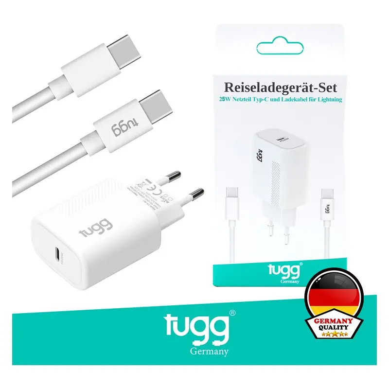 Tugg 104304 Germany Isı ve Akım Korumalı Şarj Başlığı 25 Watt + Type-C Kablo