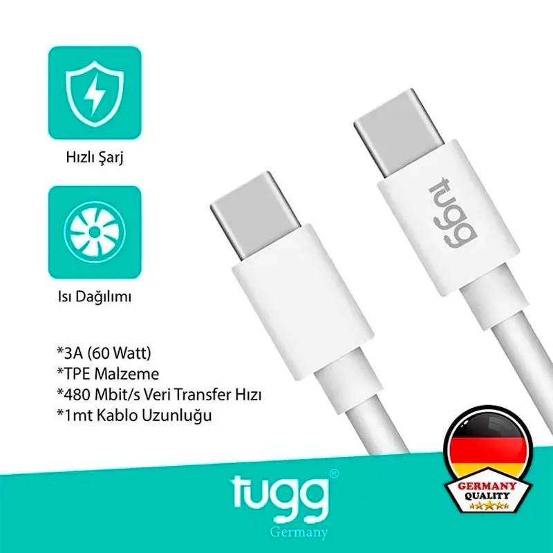 Tugg Germany Şarj ve Veri Kablosu Type-C to Type-C 1 Metre