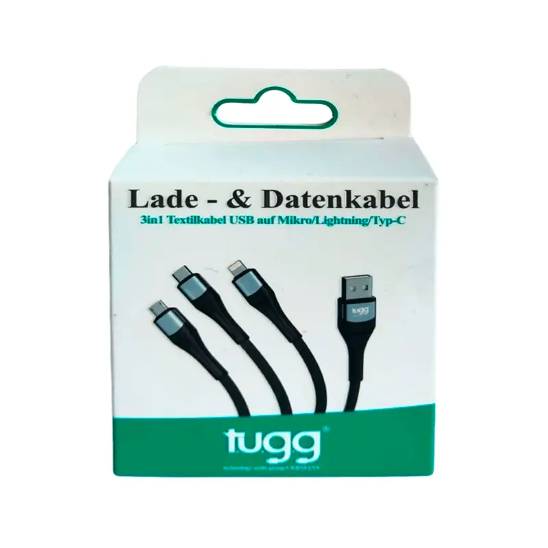 Tugg 104626 Germany Şarj ve Veri Kablosu 3 ü 1 Arada USB-A Micro + Type C + iphone