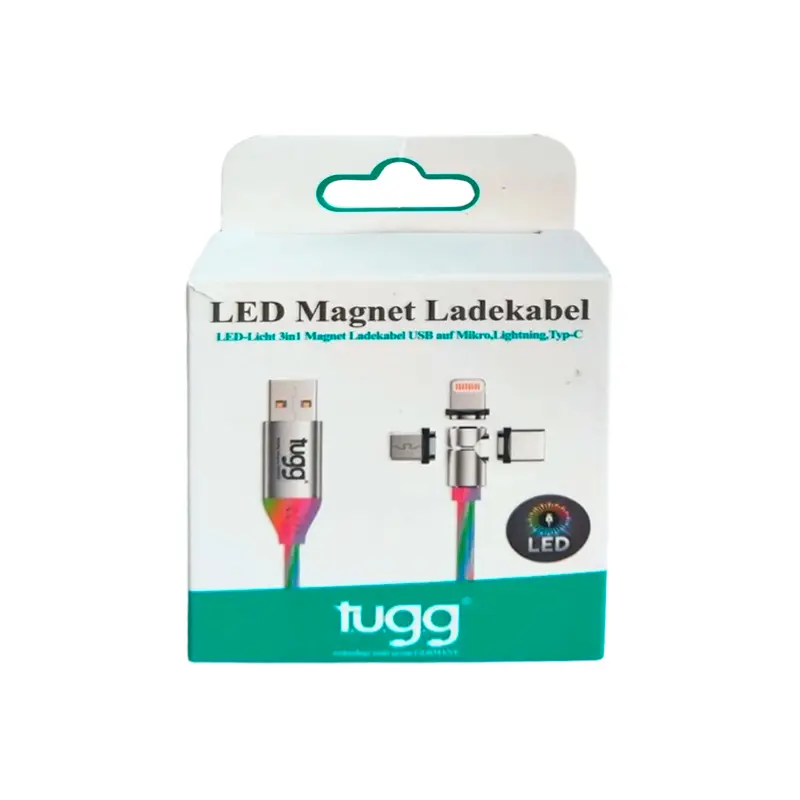 Tugg 104630 Germany Işıklı Şarj ve Veri Kablosu 3 ü 1 Arada USB-A Micro + Type C + İphone 1 Metre