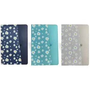 Liz PT7128Ç Thermo Deri Papatya Desen Kapak Yandan Cepli Defter 13x21cm 70 Gr. 112 Yaprak Çizgili