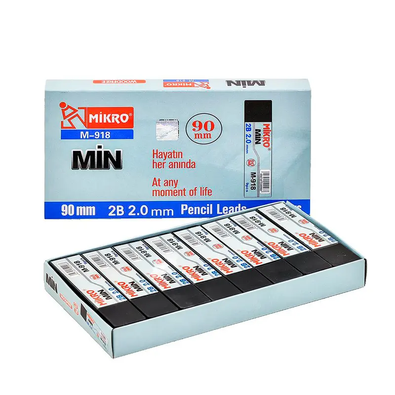 Mikro M-918 Kurşun Kalem Ucu (Min) 2.0mm 2B 90mm 9 Lü Tüp x 24 Lü Paket