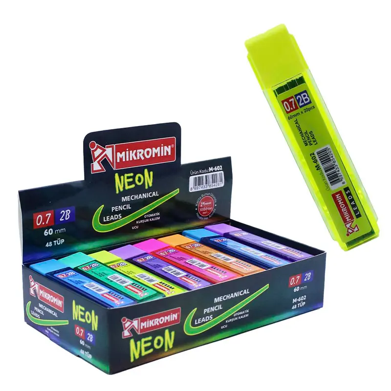 Mikro M-602 Neon Kurşun Kalem Ucu Kısa (Min) 0.7mm 2B 60mm x 48 Tüp