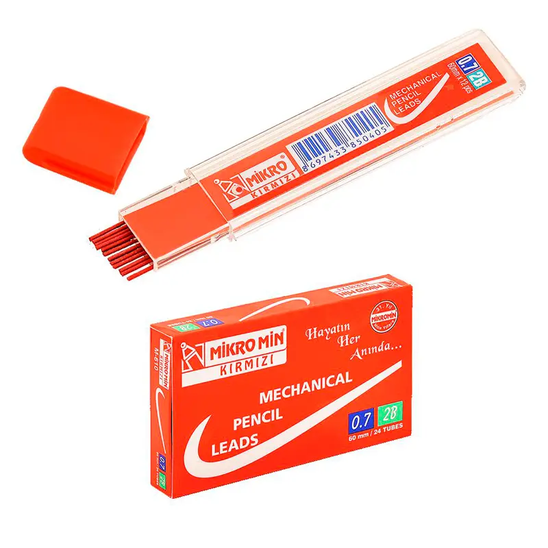 Mikro M-610 Kurşun Kalem Ucu (Min) Kırmızı 0.7mm 2B 60mm 12 Li Tüp x 24 Lü Paket