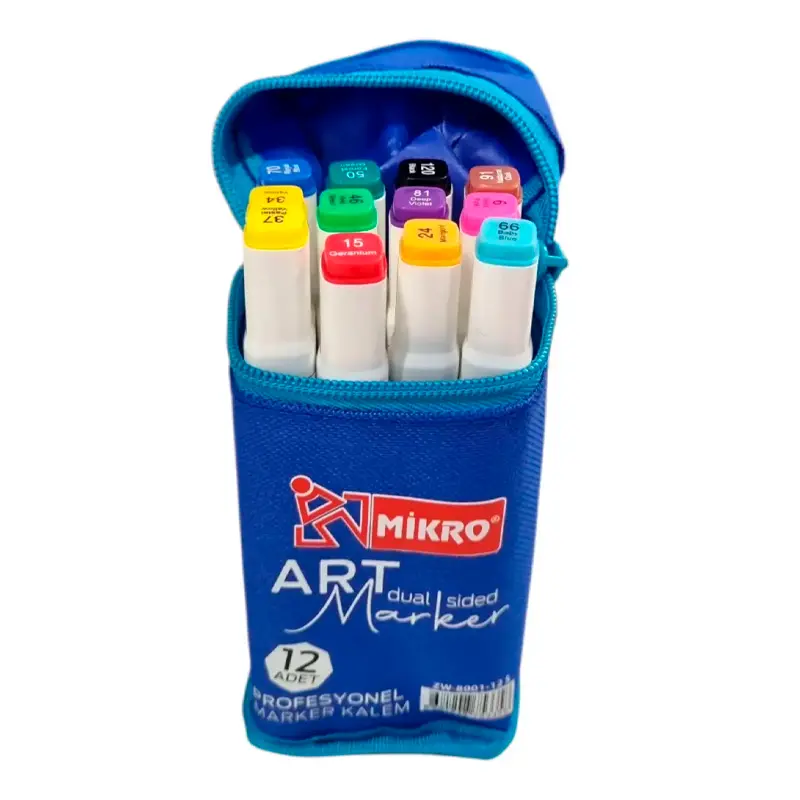 Mikro ZW8001 Art Dual Side Profesyonel Çift Taraflı Marker Çantalı 12 Renk