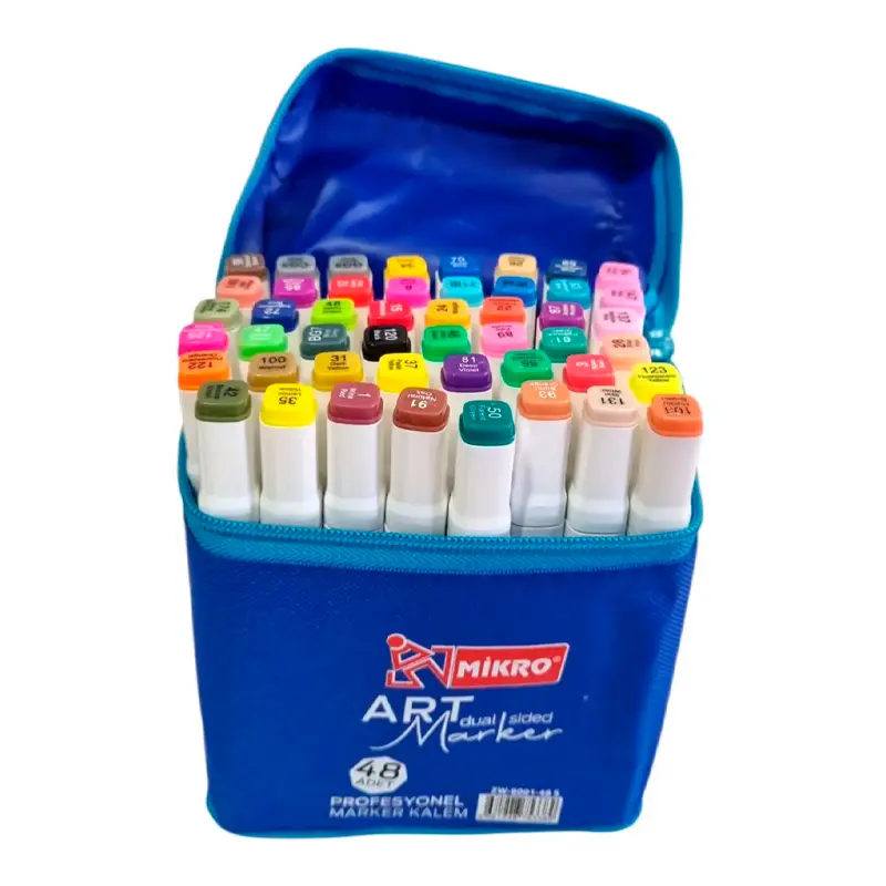 Mikro ZW8001 Art Dual Side Profesyonel Çift Taraflı Marker Çantalı 48 Renk