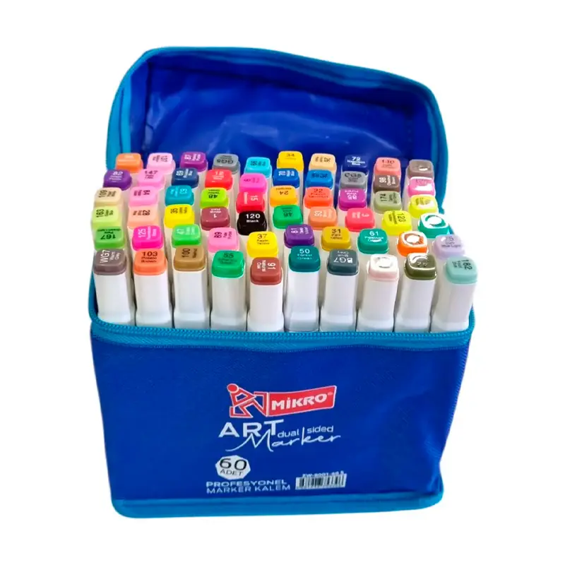Mikro ZW8001 Art Dual Side Profesyonel Çift Taraflı Marker Çantalı 60 Renk