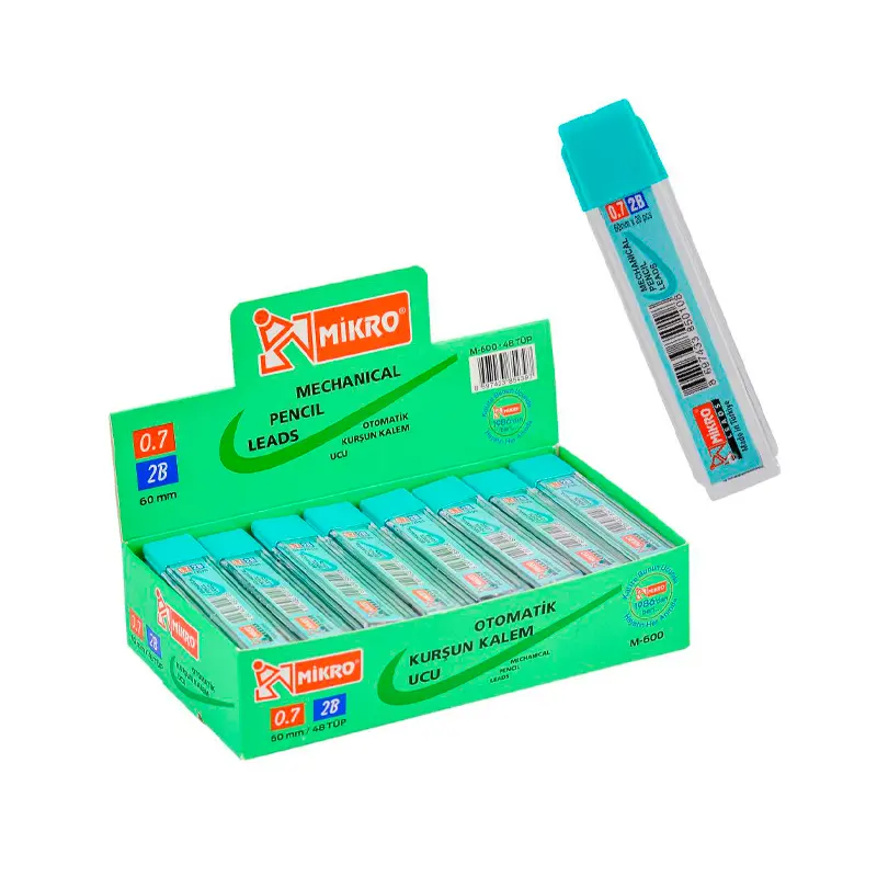 Mikro M-600 Kurşun Kalem Ucu 60mm ( Kısa Min ) 2B 0.7mm x 48 Li Kutu