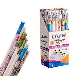 Onas ONS-74 Baskılı Buzlu Yapışkanlı Folyo 40cm x 2 Mt Karışık Renk 24 Lü Koli