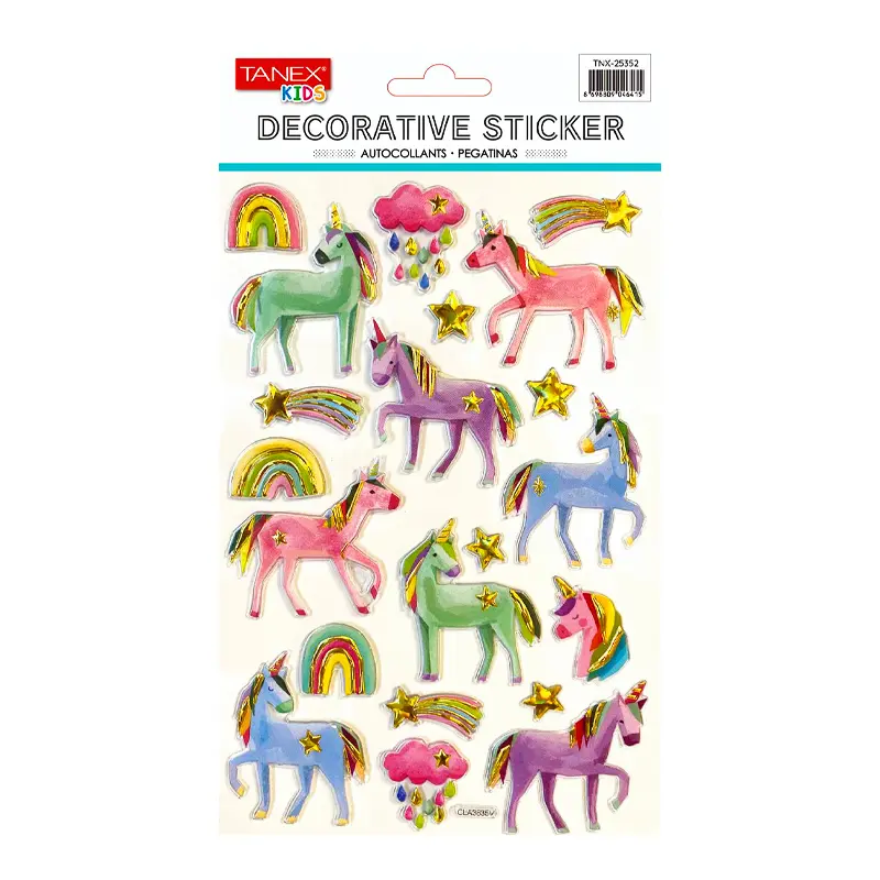 Taneks 25352 Puffy Dekoratif Sticker Sevimli Unicorn Serisi x 5 Li Paket