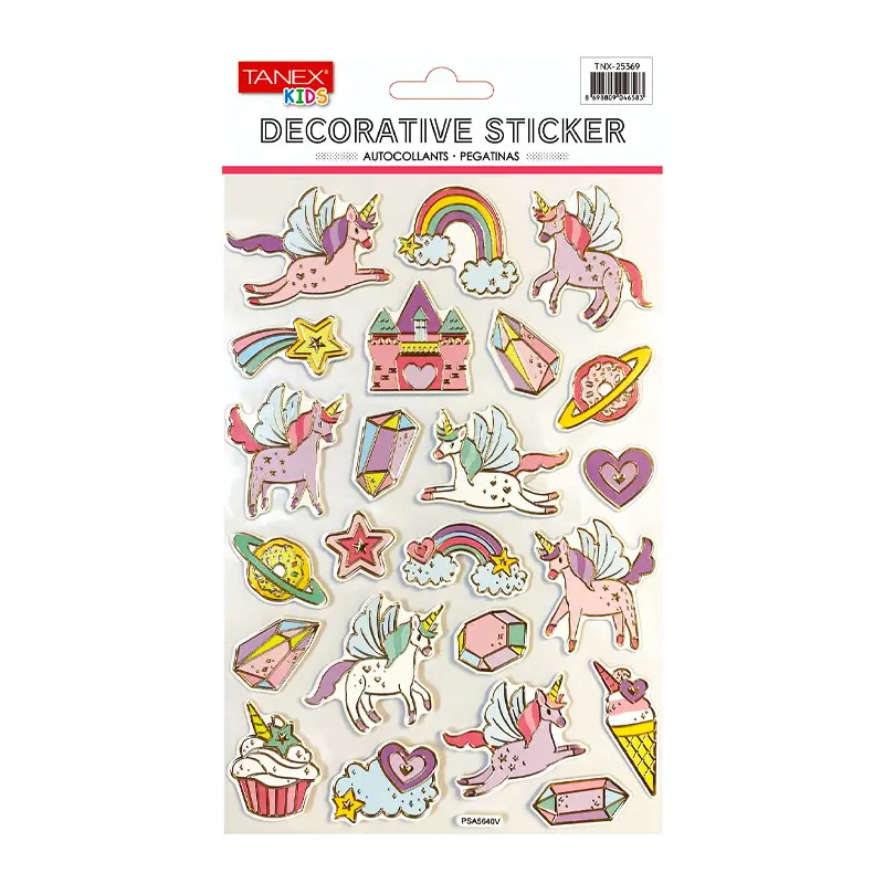 Taneks 25369 Puffy Dekoratif Sticker Yaldızlı Unicorn Serisi