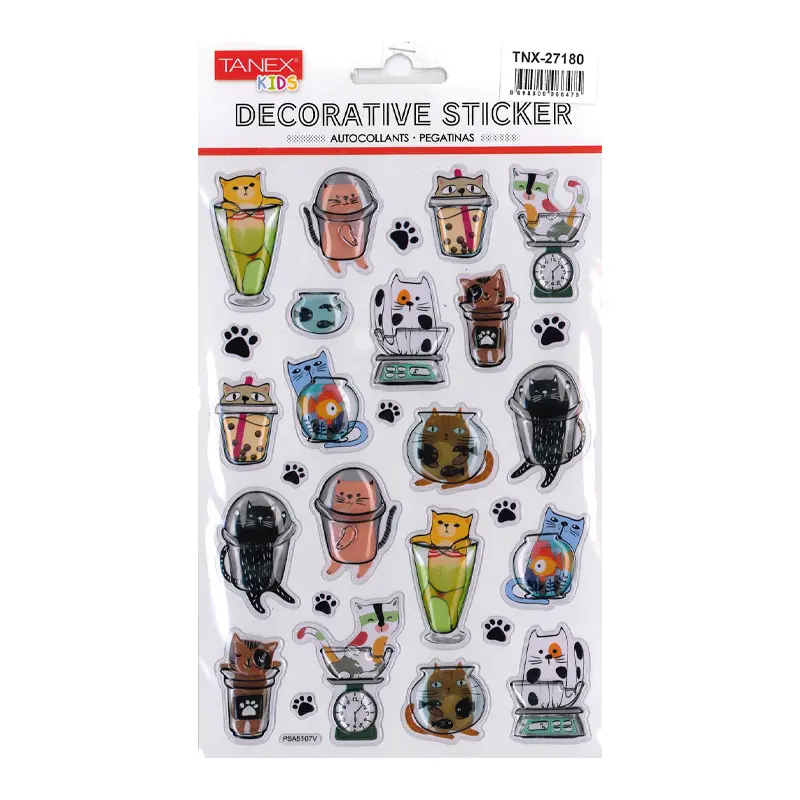 Taneks 27180 Puffy Dekoratif Sticker Şapşik Kediler Serisi x 5 Li Paket