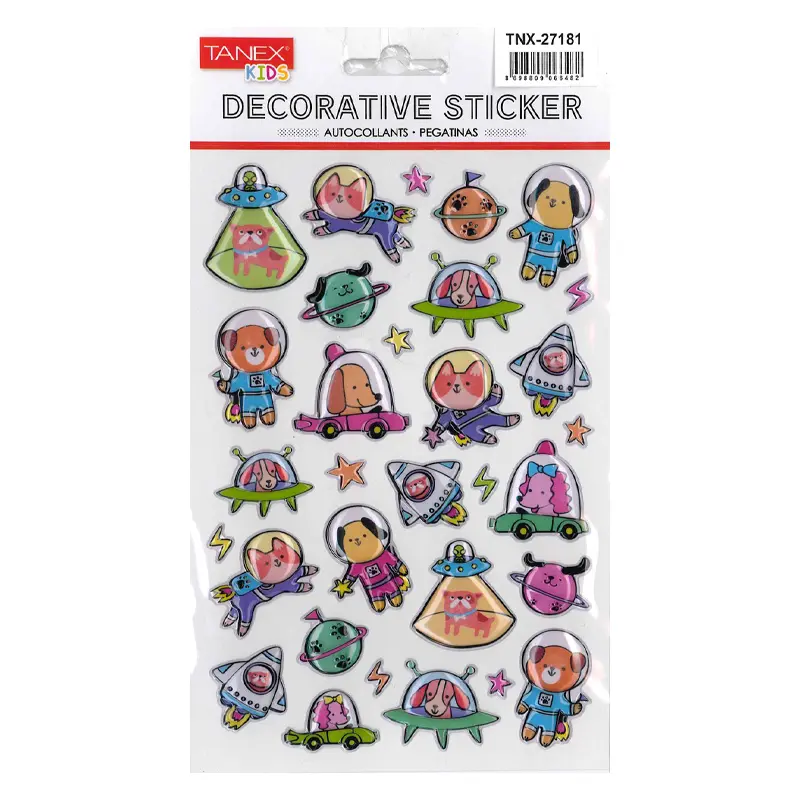 Taneks 27181 Puffy Dekoratif Sticker Astronot Köpekler Serisi x 5 Li Paket