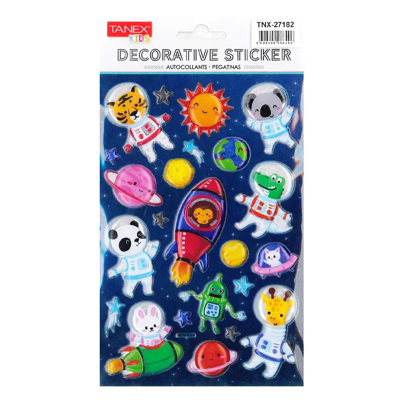 Taneks 27182 Puffy Dekoratif Sticker Astronot Hayvanlar Serisi x 5 Li Paket
