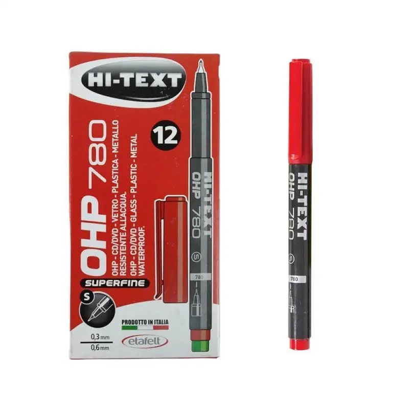 Hi-Text Medium Asetat Kalemi (M) 0.8mm - 1.9mm Kırmızı 12 Li Kutu