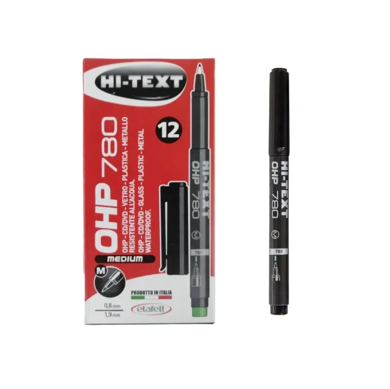 Hi-Text Medium Asetat Kalemi (M) 0.8mm - 1.9mm Siyah 12 Li Kutu