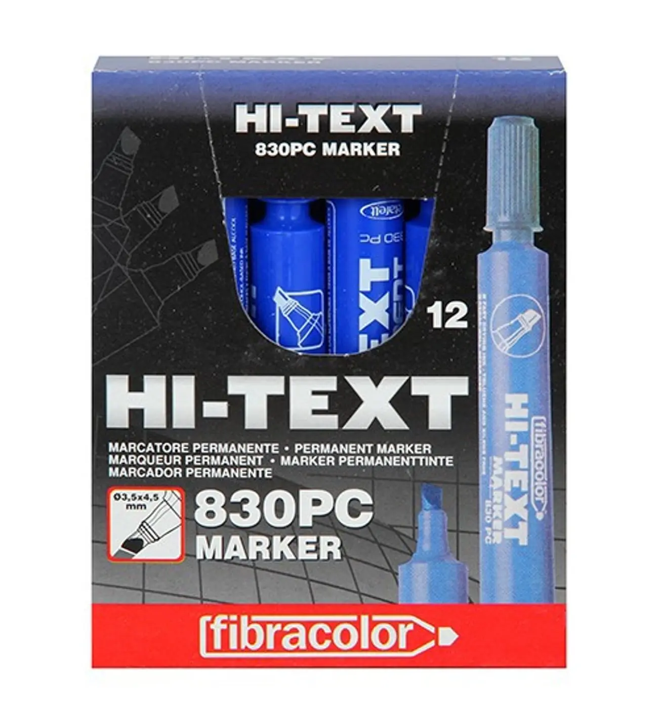 Hi-Text 830PCK Permanent Marker Kesik Uç Mavi 12 Li Kutu