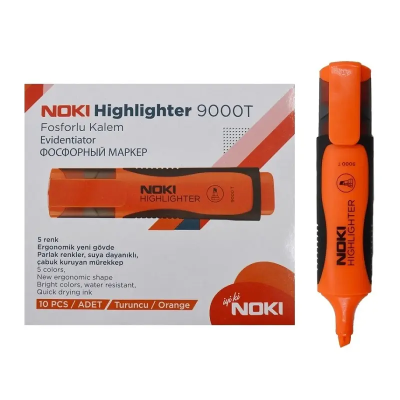 Noki 9000T Fosforlu Kalem 5 mm Kesik Uç Turuncu 10 Lu Kutu
