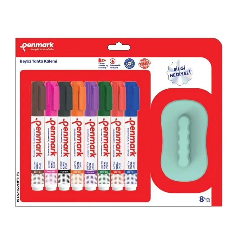 Penmark Beyaz Tahta Kalemi 8 Li Set + Silgi