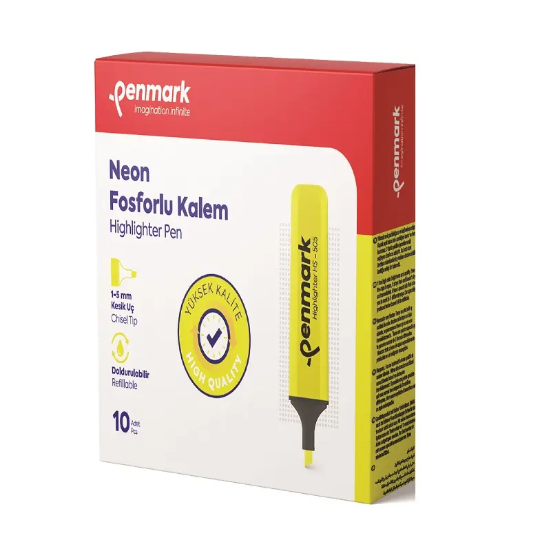 Penmark Neon Fosforlu Kalem 1-5mm Kesik Uç Sarı 10 Lu Kutu