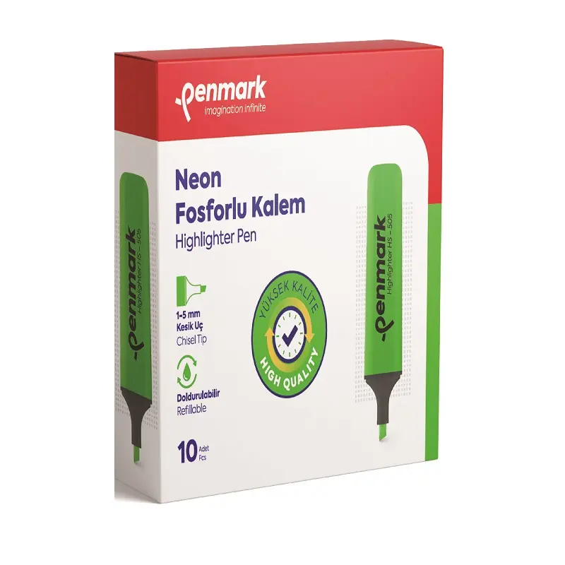 Penmark Neon Fosforlu Kalem 1-5mm Kesik Uç Yeşil 10 Lu Kutu