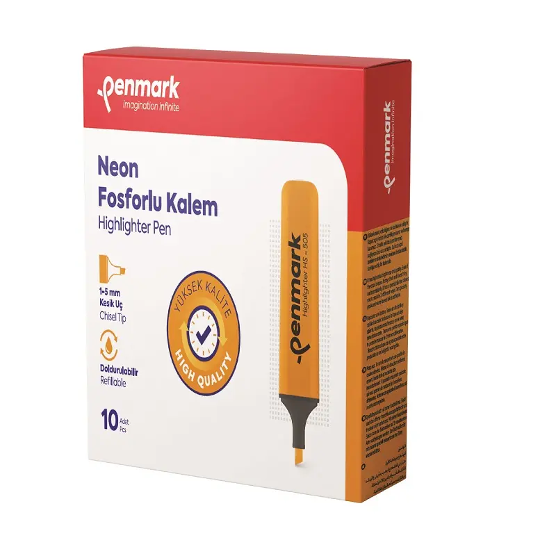 Penmark Neon Fosforlu Kalem 1-5mm Kesik Uç Turuncu 10 Lu Kutu